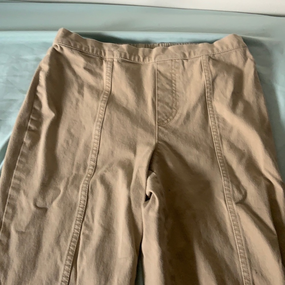 Tan pants with elastic waistband